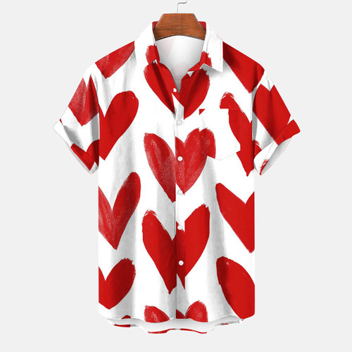 Camisa De Bolsillo Estampada De San Valentín Para Hombre, Ca