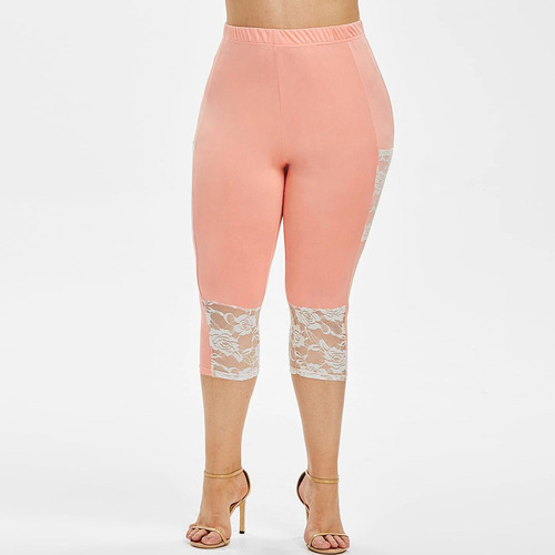 Legging Capris Con Dobladillo De Encaje De Guipur De Talla G