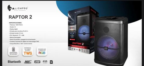 Imagen 4 de 8 de Bafle Amplificado Recargable Alien 15 Modelo Raptor 2