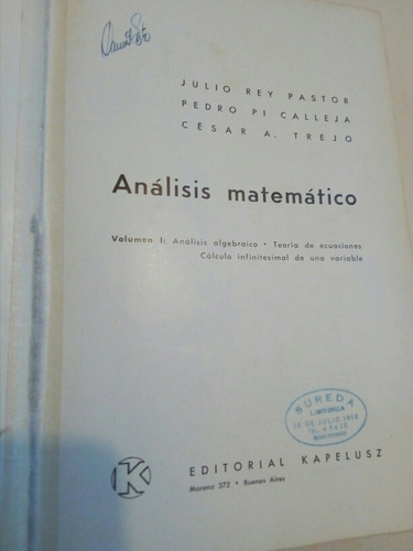 Rey Pastor, Trejo. Análisis Matemático Vol. 1
