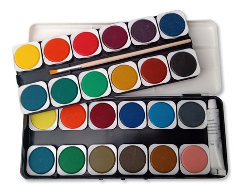 Acuarelas Artmate X 24 Colores Estuche C/pincel+ Pomo Blanco