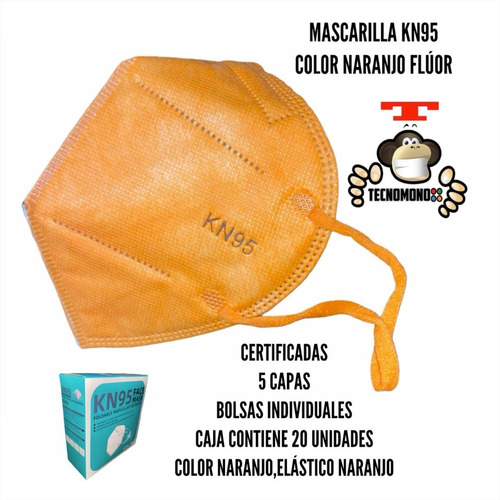 Pack 20u Kn95 Naranja Mascarillas 5 Pliegue Envío  Hoy Mismo