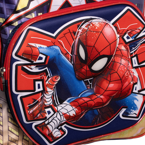 Mochila Spiderman Con Luz Original Primaria Con Ruedas Rojo Liso