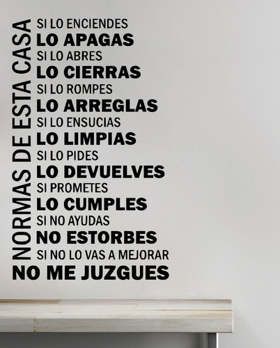 Vinil Decorativo Paredes Frases Letras Normas De Esta Casa Color Negro