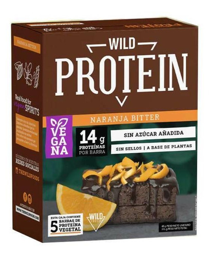 Suplemento en barra Wild Foods  Wild Protein proteína sabor naranja bitter en caja de 225g 5 un