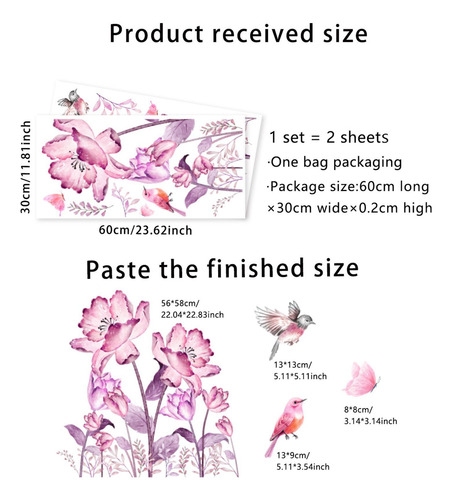 2x Calcomanías De Pegatinas De Pared De Flores Pvc Mariposa