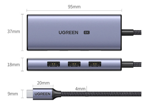 Imagem 5 de 5 de Hub Ugreen Usb-c 4 Em 1 - Hdmi 8k30hz 4k120hz