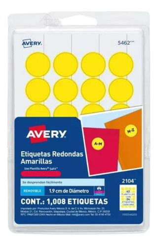 1008 Etiquetas Redondas Avery Colores Circular Pequeña 1.9cm