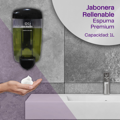 Gel Kleen. Jabonera Rellenable Espuma. 1000ml Negro