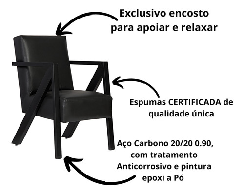 Poltrona Texas 1 Lugar Corino Preto Base De Aço Preto Fosco