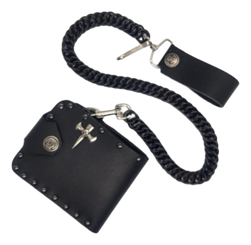 Cartera De Piel Skull Punk Rock Metal, Cadena Biker Chopper 