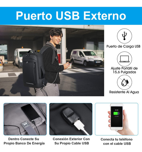 Mochila Laptop Impermeable Extensible 15.6in Con Carga Usb Antirrobo Mochilas Para Computadora Negocios Viaje Escolar Al Aire Libre Mochila