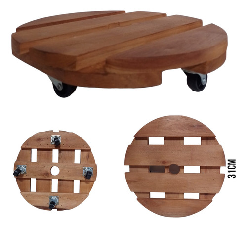 Suporte Para Vaso De Planta Redondo Com Rodinhas 35 Cm Marrom-claro Lisa