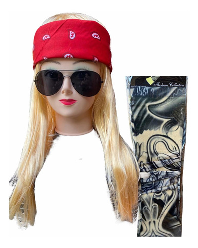 Imagen 2 de 2 de Disfraz Cosplay Rockero Axel Roses Guns Peluca+ Accesorios