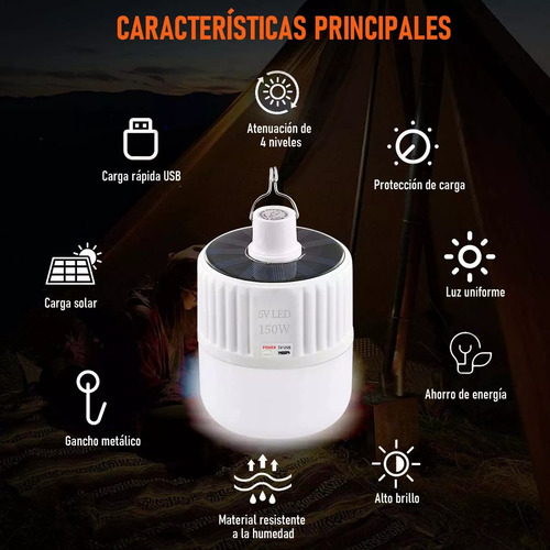 Foco Led Solar Emergencia 150w Portátil Recargable 2pcs