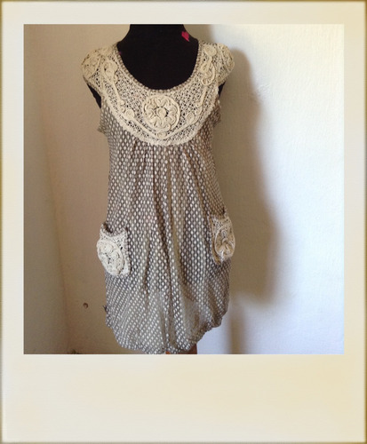 Vestido Con Doble Tela Y Decoraciones En Crochet Bosque M