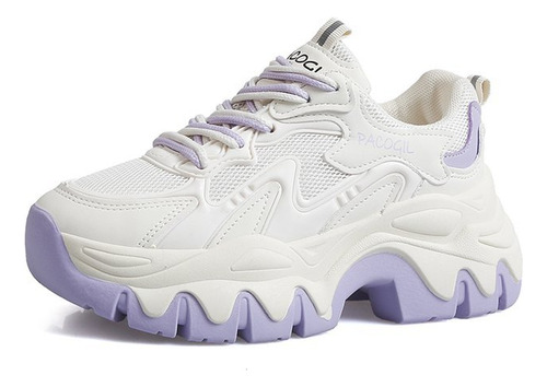 Zapatos Deportivos Casuales De Malla Transpirable Para Mujer, Suela Gruesa