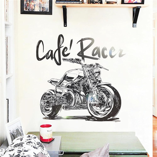 ~? Retro Cool Black & White Motorcycle Wall Stickers, Sacibo