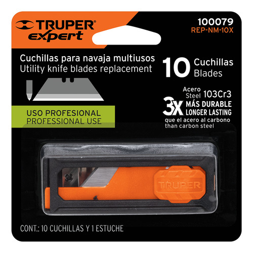 Navaja Retráctil 7in, Aluminio + 20 Cuchillas Truper Color Negro