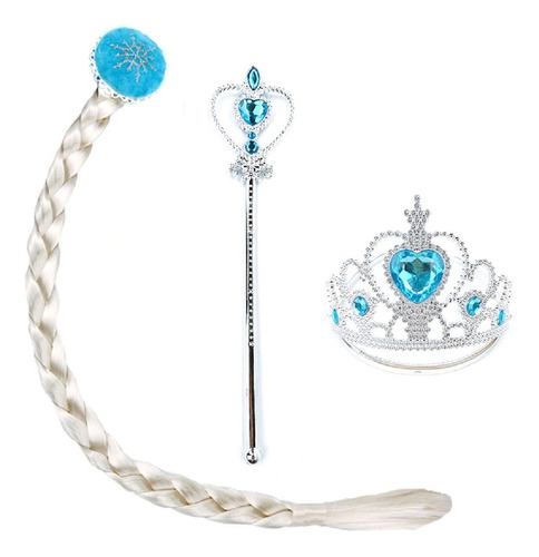 Imagem 1 de 10 de Kit Frozen Elsa Festa Acessórios C/ Coroa, Trança E Varinha