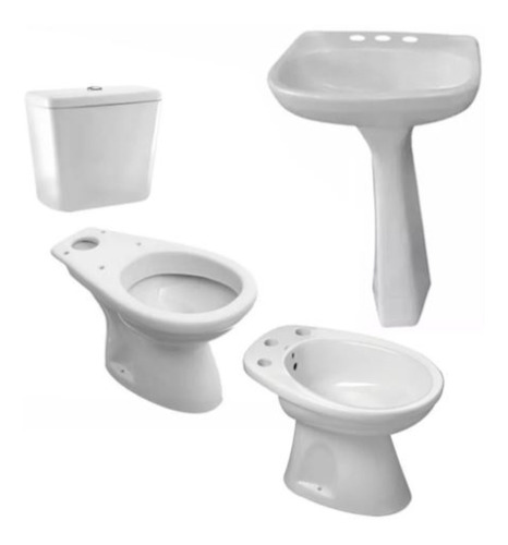 Set 5 Piezas Inodoro Largo Mochila Bidet Capea + Pie Bacha