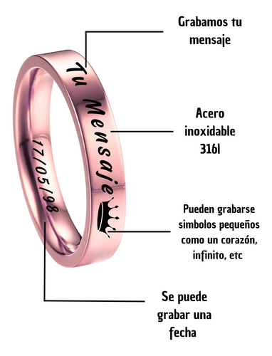 Anillo Personalizable De Acero Inoxidable 4mm Rosa 11