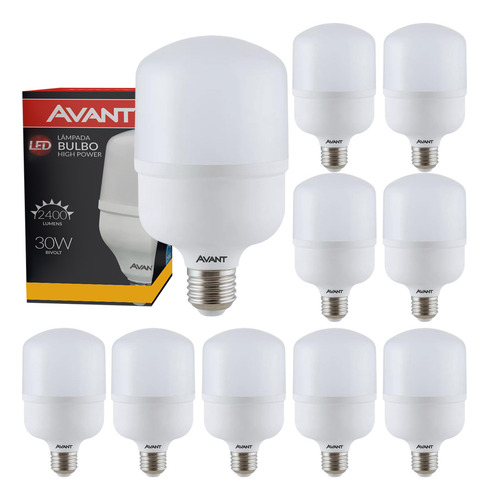 Kit 10 Lâmpada Bulbo 30w Branco Quente 3000k Bivolt E27 Led