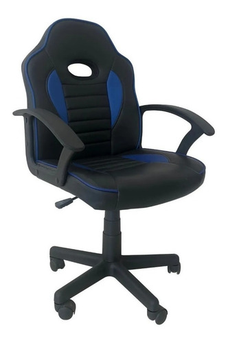 Silla de escritorio Tedge 435878 gamer ergonómica negra y azul con tapizado de cuero sintético