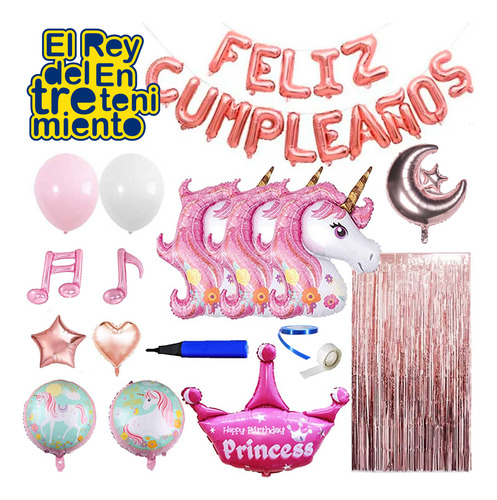 Set Globos N°14 Unicornio Feliz Cumpleaños 82 Pcs - El Rey