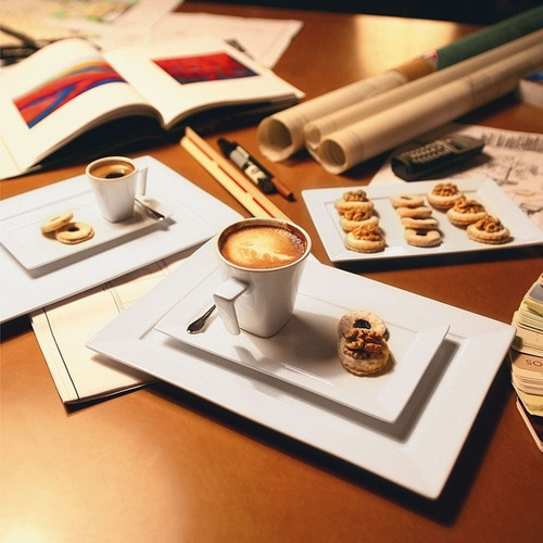 Taza De Te/cafe 200ml Con Plato Rectangular Porcelana Oxford