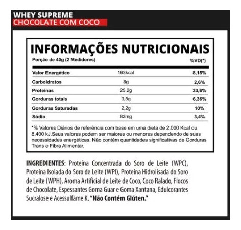Whey Supreme (900g) - Sabor: Chocolate C/ Coco