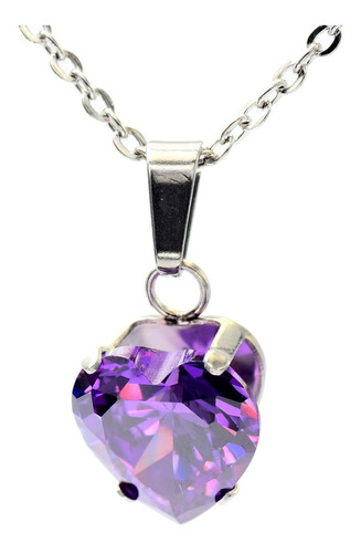 Imagen 2 de 5 de Kit De Cadena Dije Y Aretes En Forma De Corazon Morado