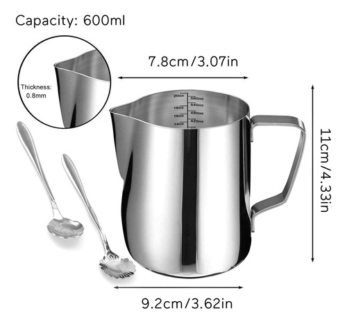 Jarra Espumadora De Leche Sikemay, 600 Ml, Acero Inoxidable