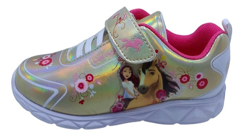 Tenis Para Niña Spirit, Con Luz Dreamworks Café Y Blanco 