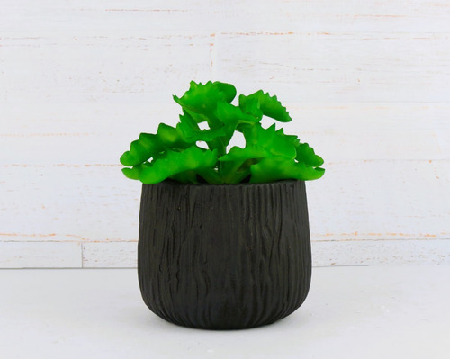 Cachepot Para Plantas De Cimento Textura Madeira Cor Preta Cor Preto Orgânico