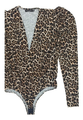 Body Manga Larga Cruzado Animal Print (md1356)