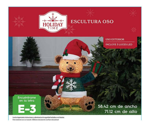 Oso Navideño Con Luz 71 Cm Altura Ya Armado Navidad