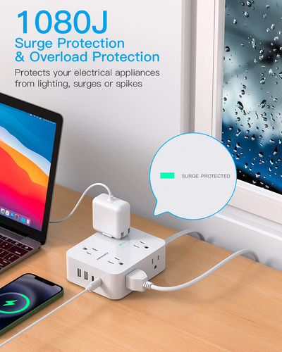 Tira De Alimentación Con Protector De Sobretensiones Y Usb