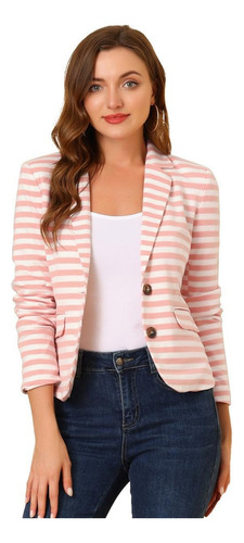 Blazer A Rayas Mujer Con Solapa Muesca Y Botones Chaqueta