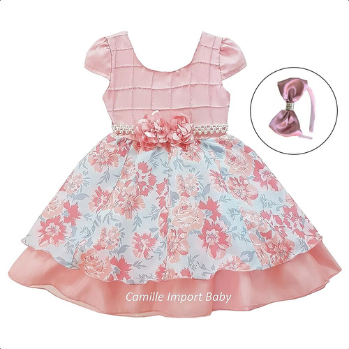 Vestido Princesa Bebe Baby Floral  Com Tiara