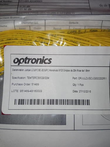 Jumper De Fibra Óptica Optronics Monomodo (Usado)