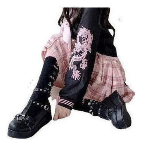 Zapatos Loli De Plataforma Punk Gótica Oscura Con Lazo