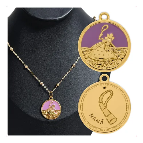 Colar Com Pingente Nanã 55cm Dourado Ouro Saquinho Veludo