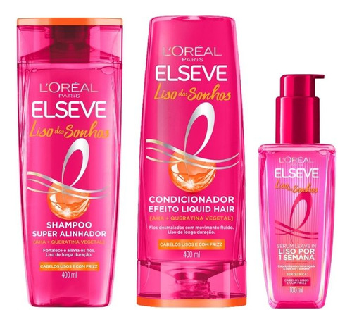 Kit Elseve Liso Dos Sonhos Shampoo 400ml+ Cond 400ml+ Serum