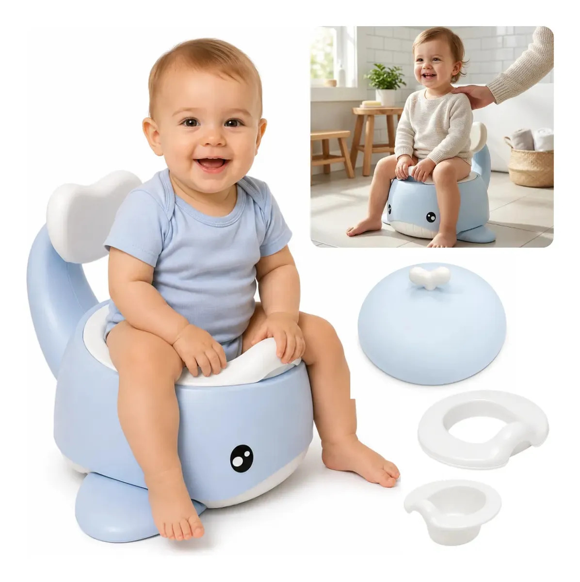 Pelela Infantil Ballena 2 En 1 Mega Baby Aro Reductor Celeste Ballena