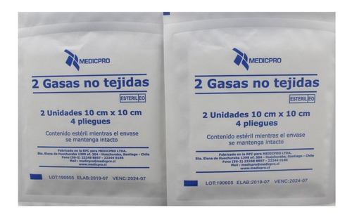 Gasa No Tejida Esteril 10 X 10 Cm, Caja X 50 Sobres X 2 Unds