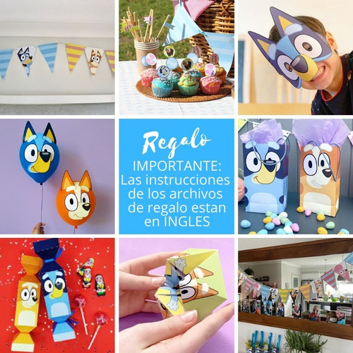Imagen 4 de 5 de Kit Imprimible Decoración Candy Bar Bluey Texto Editable
