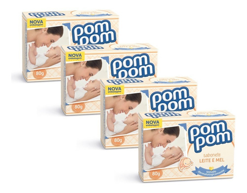 Kit Sabonete Pom Pom Leite E Mel 80g - 4 Unidades