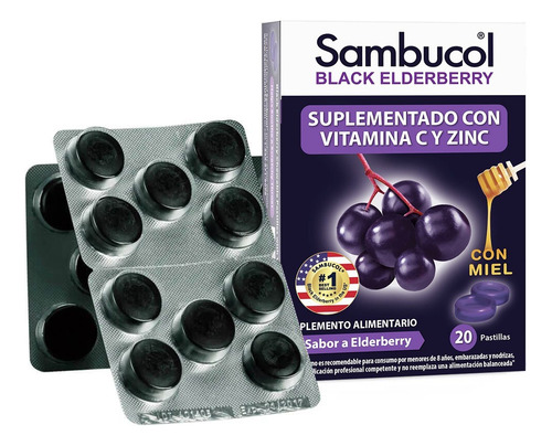 Sambucol Black Elderberry Masticable Miel Zinc Vit C 20 Tabs
