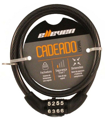 Cadeado Segredo Espiral Bike Moto 8x650mm 4 Dígitos Elleven